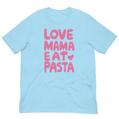 Love Mama Eat Pasta T-Shirt – Funny Food Lover Graphic Tee Ocean Blue