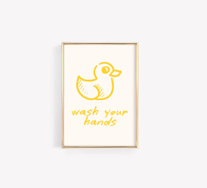 Wash Your Hands Poster – Funny Duck Bathroom Wall Art